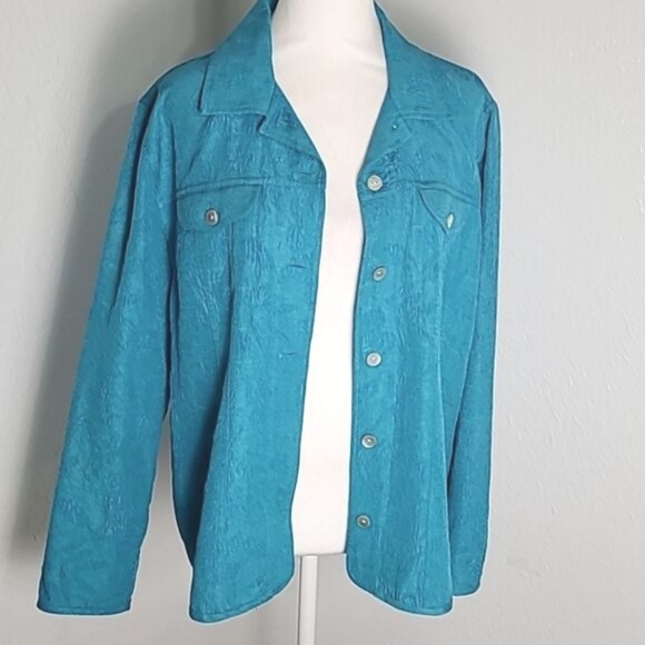 Chico's Teal Longsleeve Buttondown Jacket or Top, Size 2 or Large - Picture 3 of 12